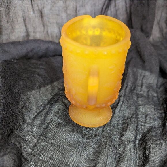 Vintage Mid Century Small Amber Glass Floral Footed Pitcher 3.5" Tall - Picture 4 of 7